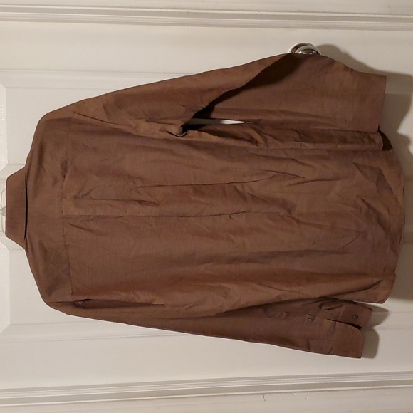 Stafford Wrinkle-Free Button Down Men's Brown Long Sleeve Shirt - 17 (36/37) - Picture 5 of 7